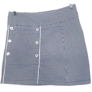 Women’s Black White Stretchy Skort Size M Button Front Checkered Preppy Retro